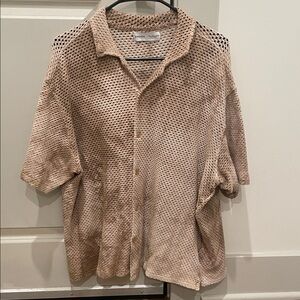 Bershka Casual Beige Mesh Shirt